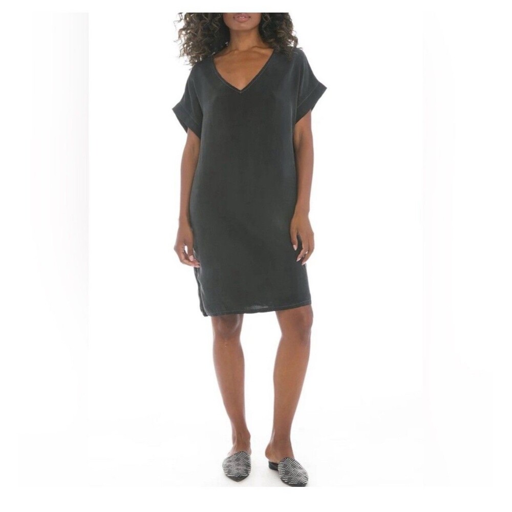 Hard Tail V Neck Shift Dress Onyx Sz L Minimalist Lagenlook Casual Resort Wear